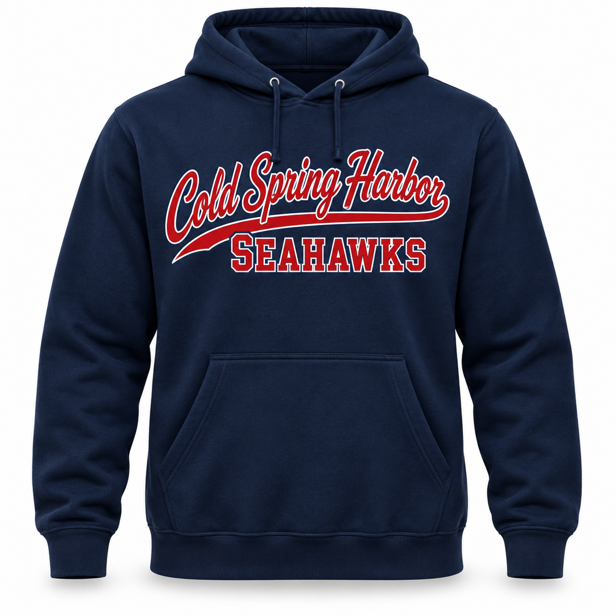 Cold Spring Harbor Seahawks Script Pullover Hoodie in Navy, front view