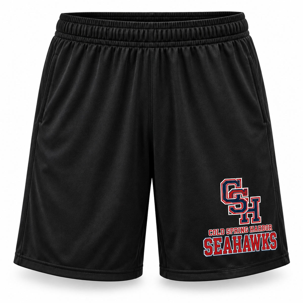 Cold Spring Harbor Seahawks Rally Shorts in Black, front view