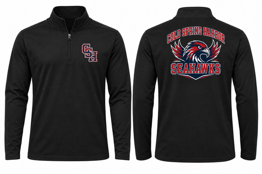 Cold Spring Harbor Seahawks Varsity Quarter-Zip — Black front and back
