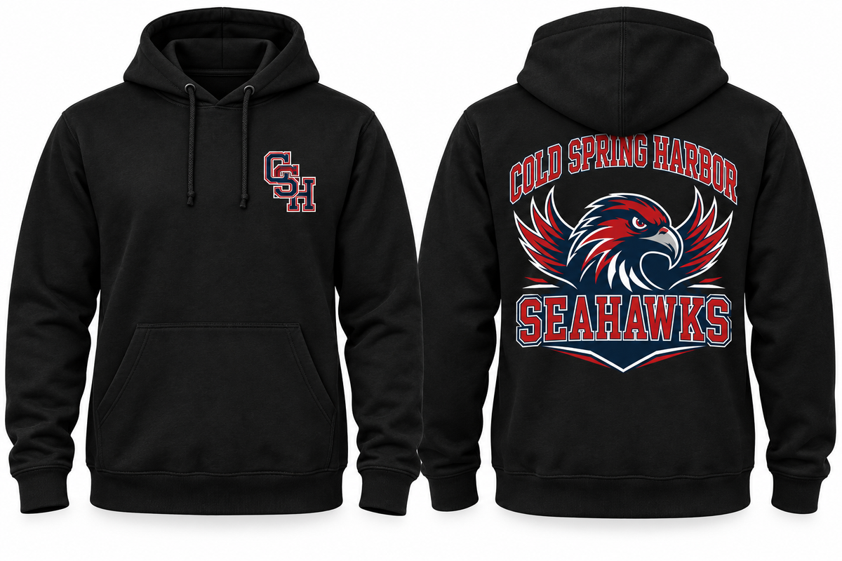 Cold Spring Harbor Seahawks black Hoodie front and back concept