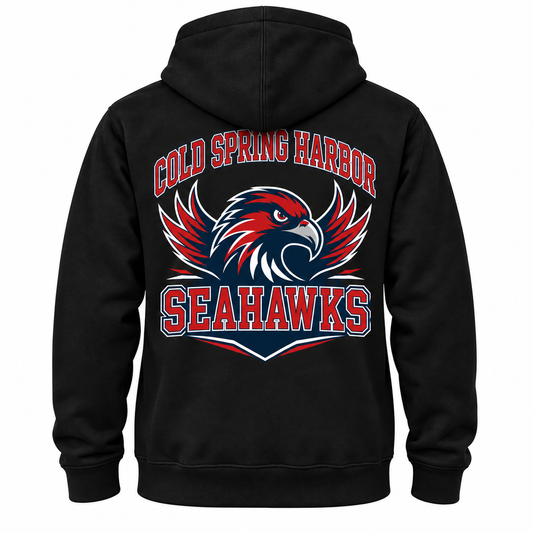 Cold Spring Harbor Seahawks Varsity Hoodie — Black — single black garment back view