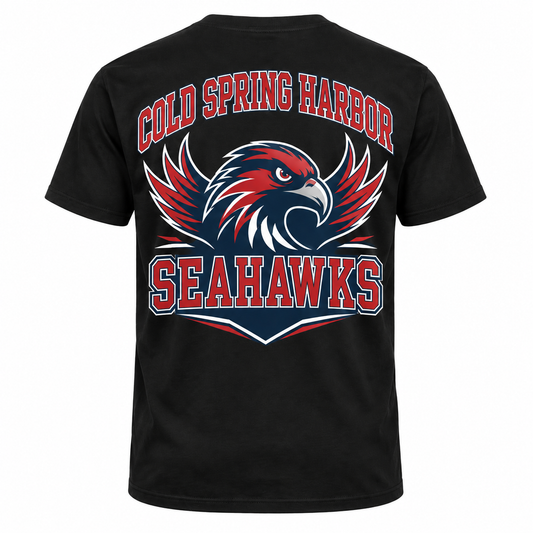 Cold Spring Harbor Seahawks Varsity Tee — Black — single black garment back view