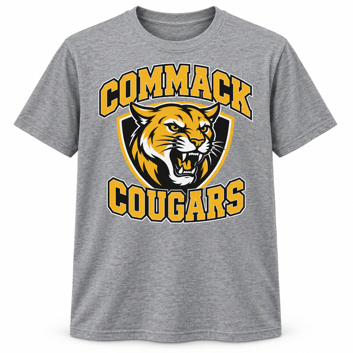 Commack Cougars Collegiate Tee in Heather Gray, front view