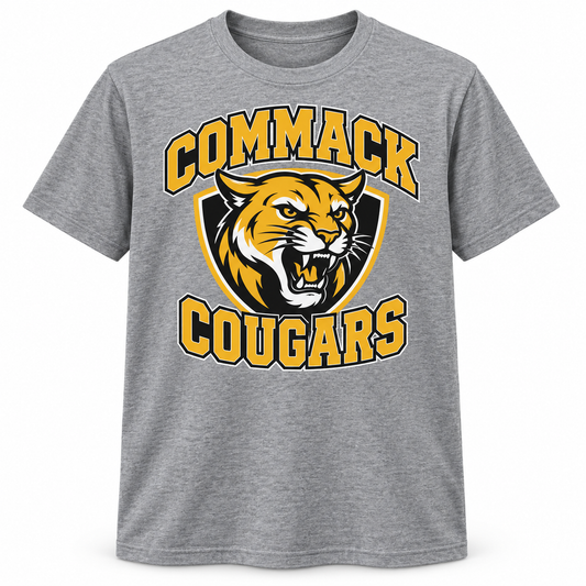 Commack Cougars Collegiate Tee in Heather Gray, front view