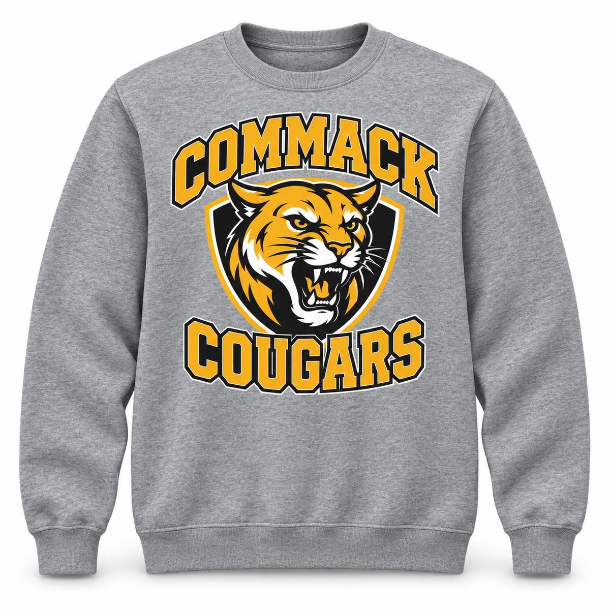 Commack Cougars Crest Crewneck Sweatshirt in Heather Gray, front view