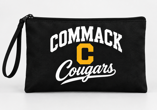 Commack Cougars Stacked Script Polyester Zip Pouch — Black