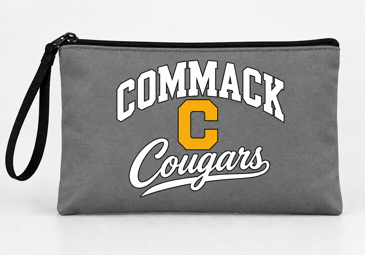 Commack Cougars Stacked Script Polyester Zip Pouch — Gray