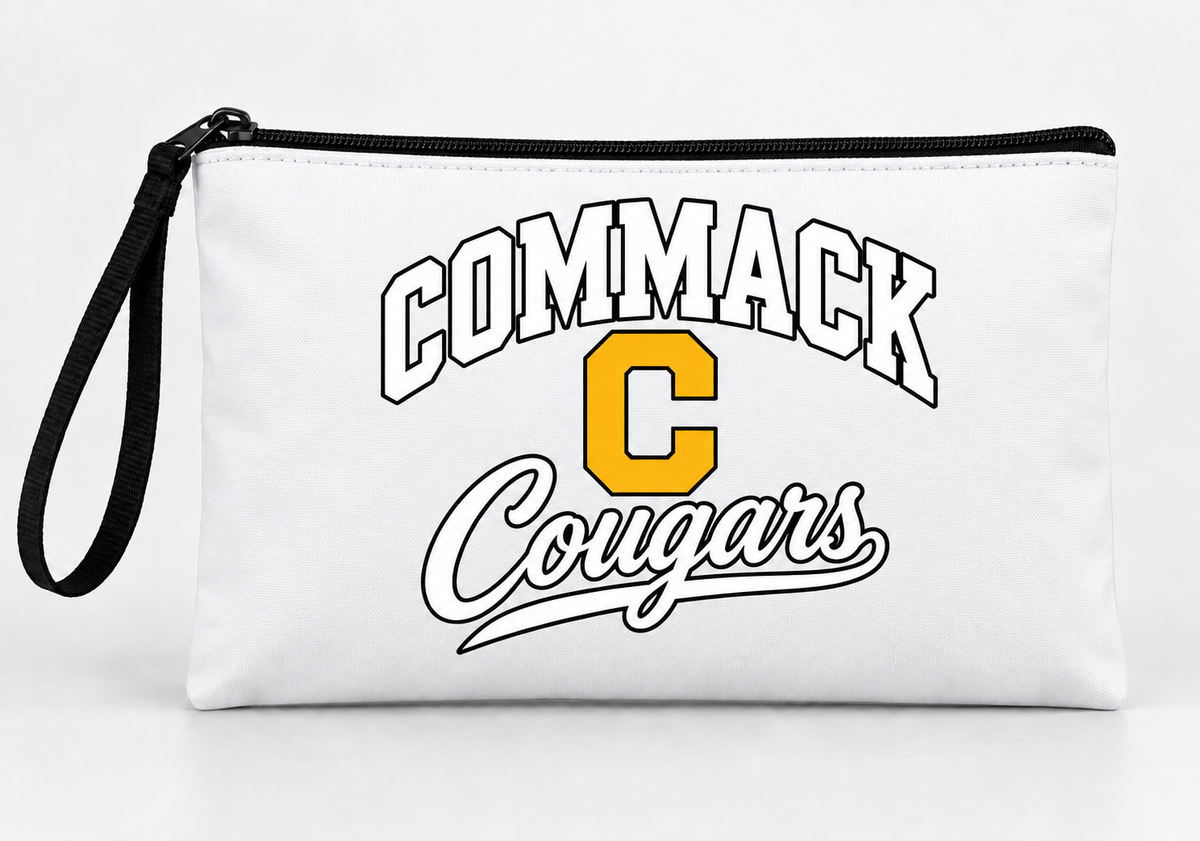 Commack Cougars Stacked Script Polyester Zip Pouch — White