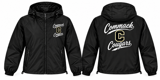 Commack Cougars black full-zip windbreaker front and back