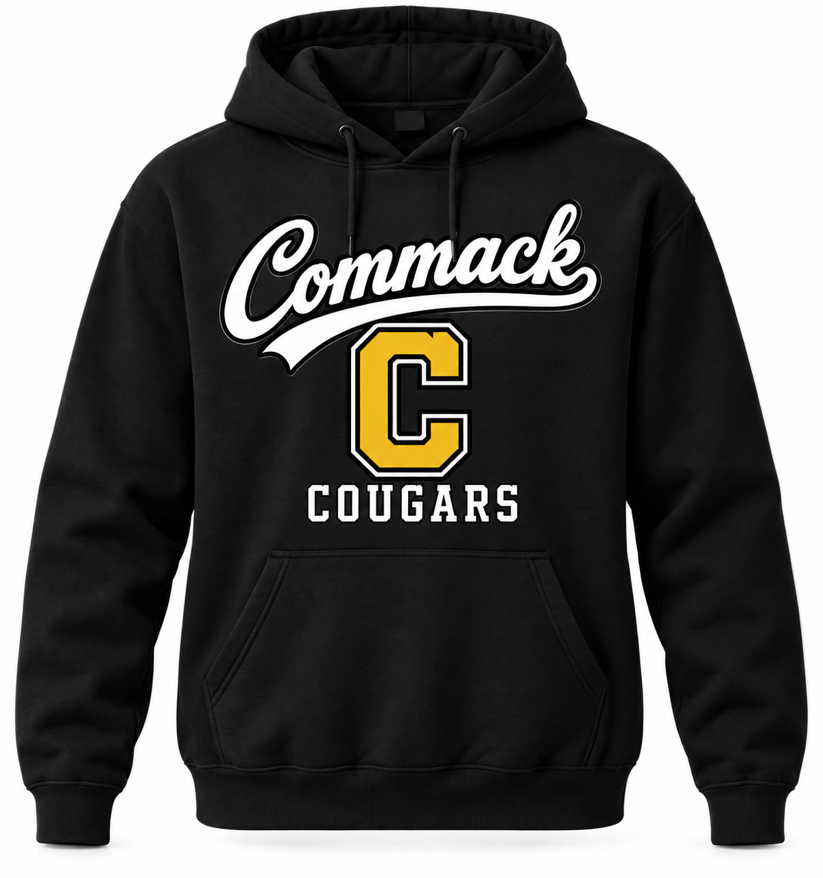 Commack Cougars Heritage Script Adult Hoodie — Black