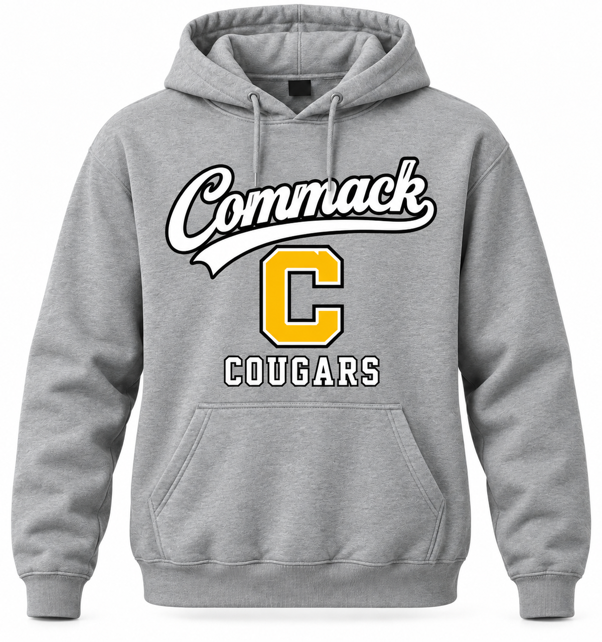 Commack Cougars Heritage Script Adult Hoodie — Heather Gray
