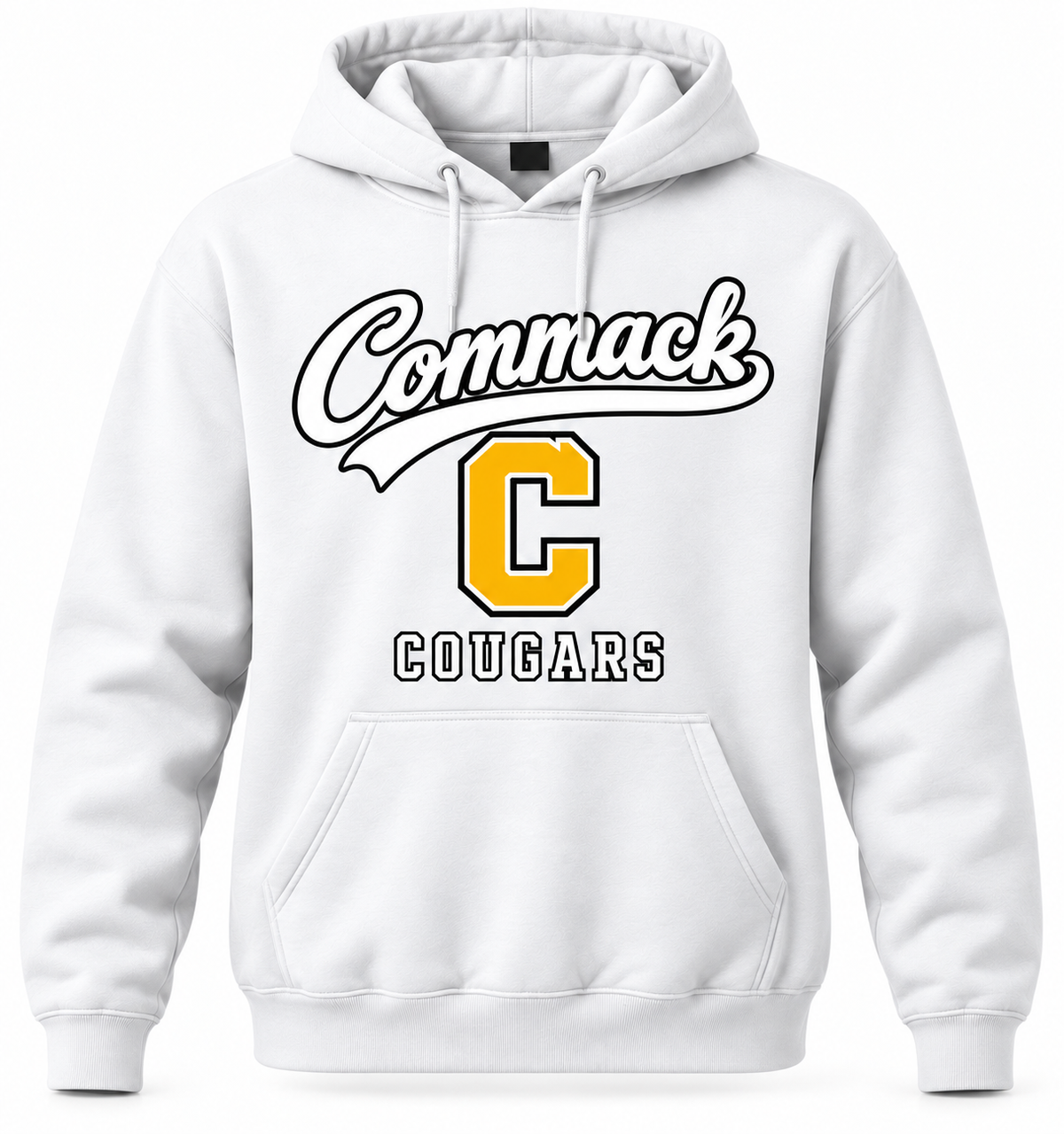 Commack Cougars Heritage Script Adult Hoodie — White