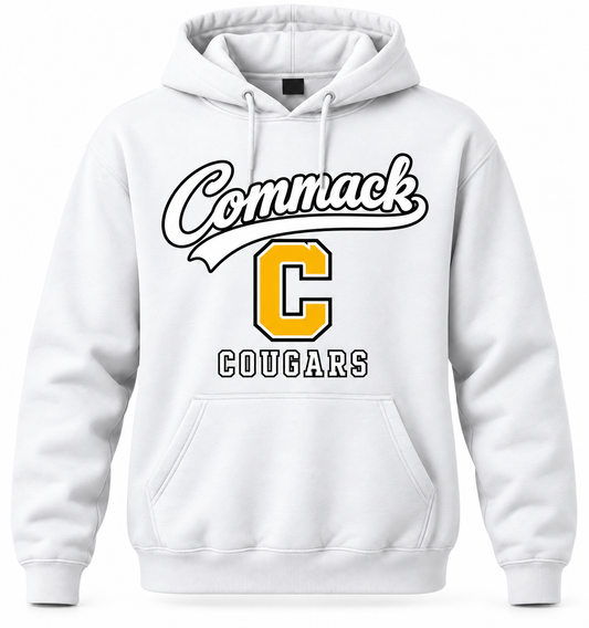 Commack Cougars Heritage Script Adult Hoodie — White
