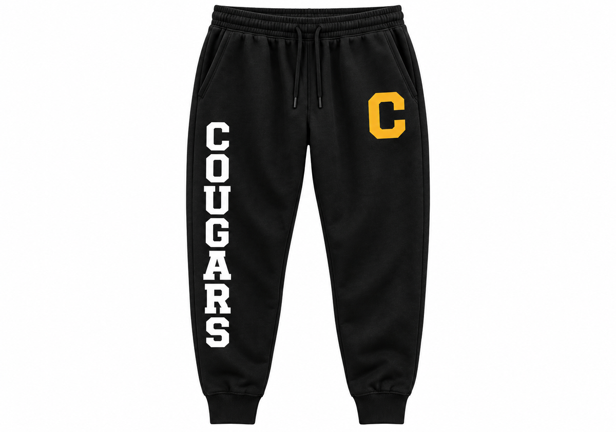 Commack Cougars C & Vertical Lettering Adult Joggers — Black
