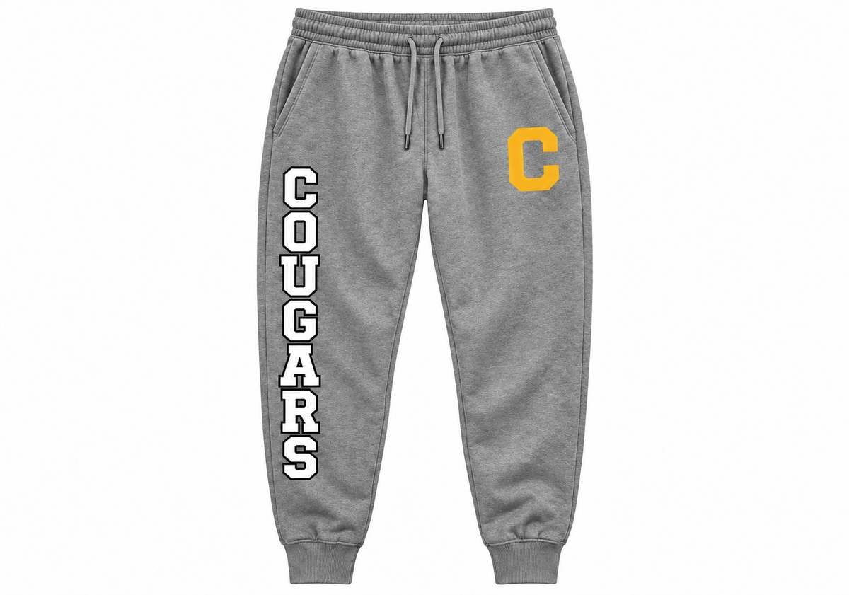 Commack Cougars C & Vertical Lettering Adult Joggers — Heather Gray