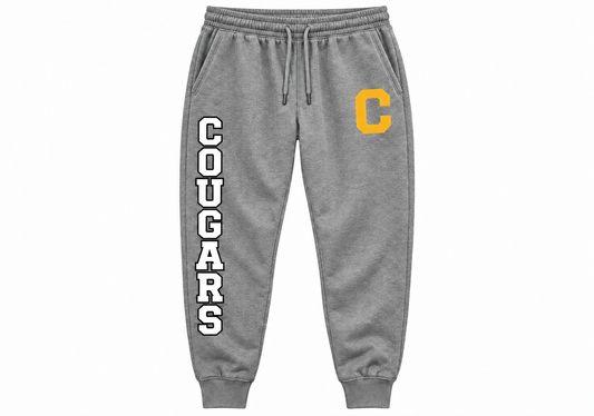 Commack Cougars C & Vertical Lettering Adult Joggers — Heather Gray