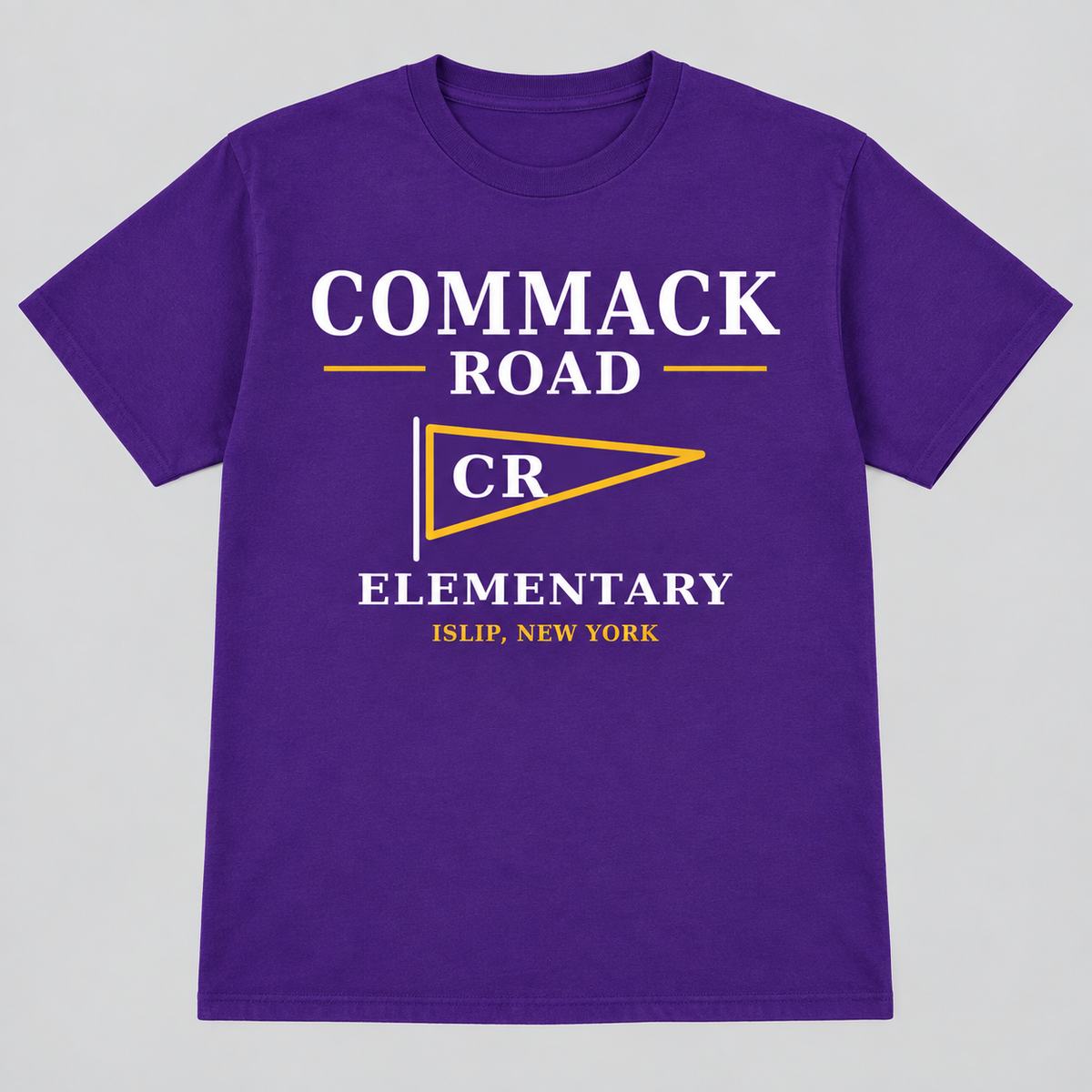 Purple Commack Road Elementary Heritage Pennant Adult Tee