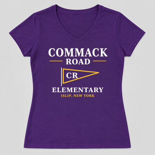 Purple Commack Road Elementary Heritage Pennant Women's V-Neck Tee