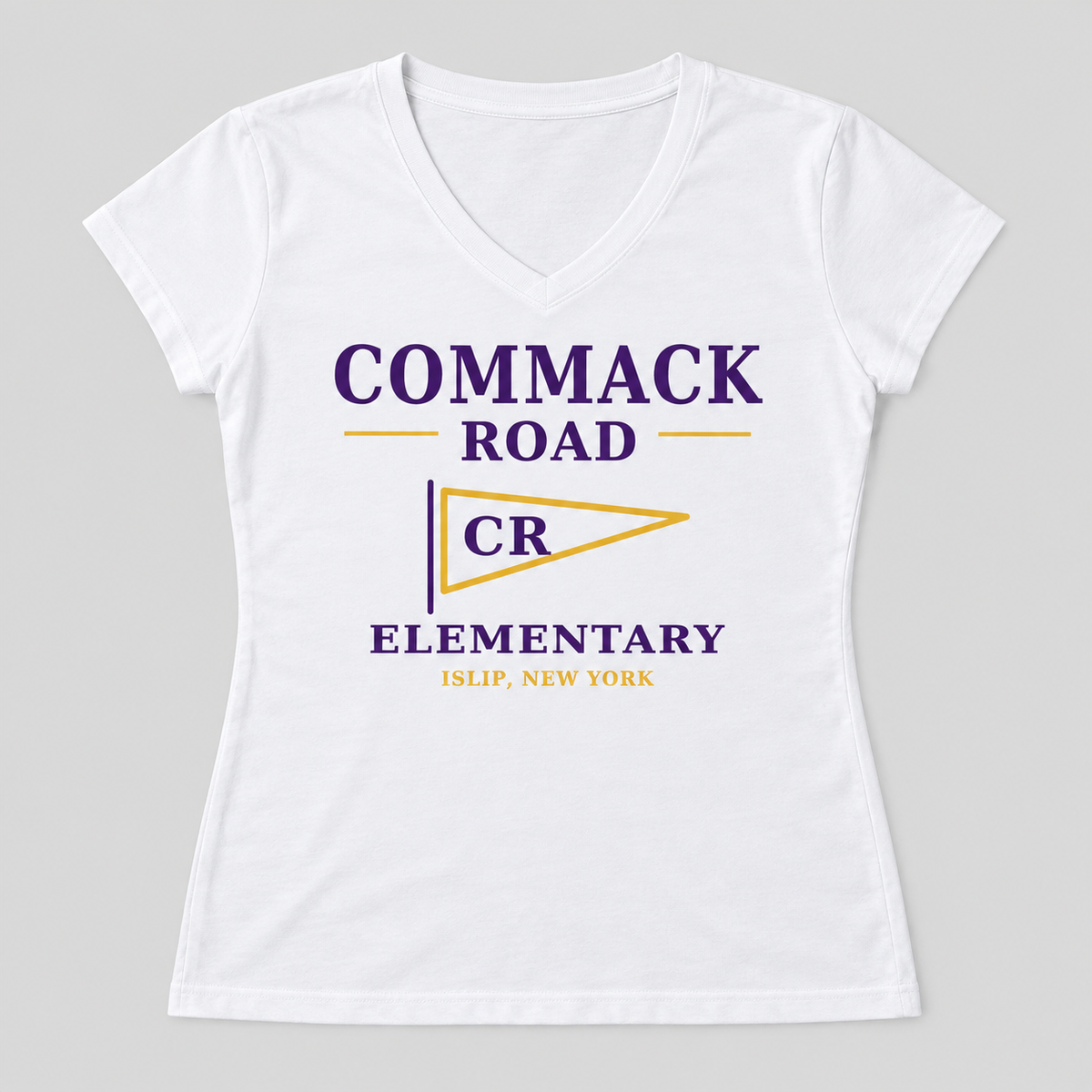 White Commack Road Elementary Heritage Pennant Women's V-Neck Tee