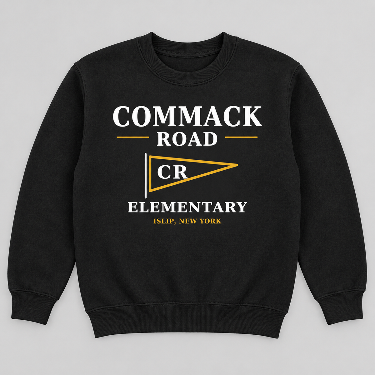 Black Commack Road Elementary Heritage Pennant Youth Crewneck Sweatshirt