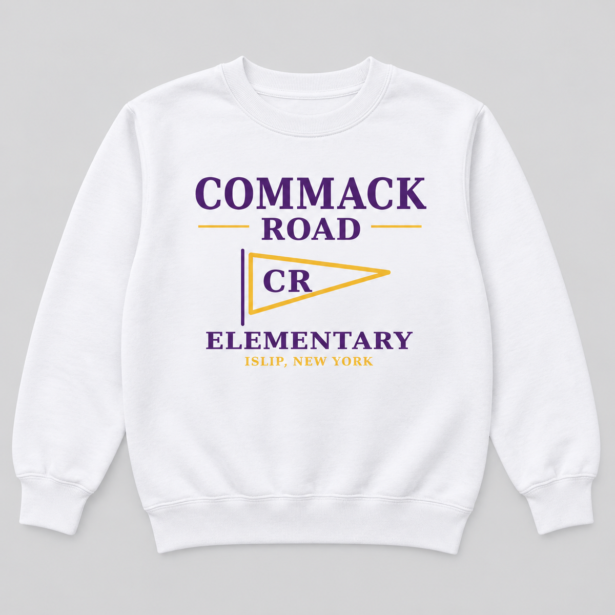 White Commack Road Elementary Heritage Pennant Youth Crewneck Sweatshirt