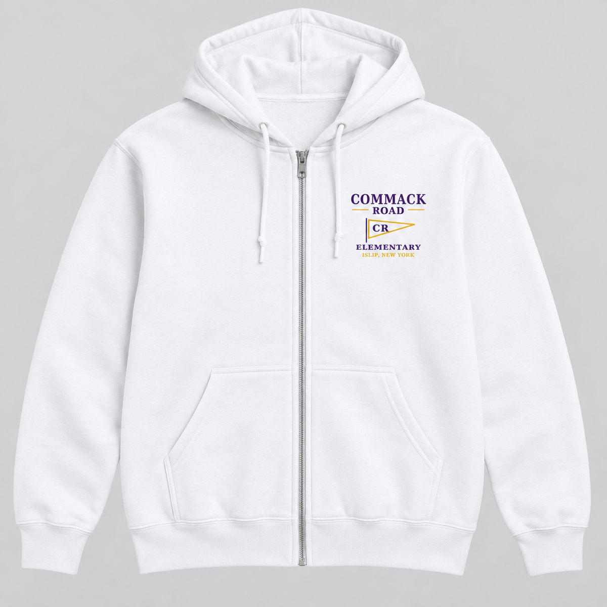 White Commack Road Elementary Heritage Pennant Adult Zip Hoodie