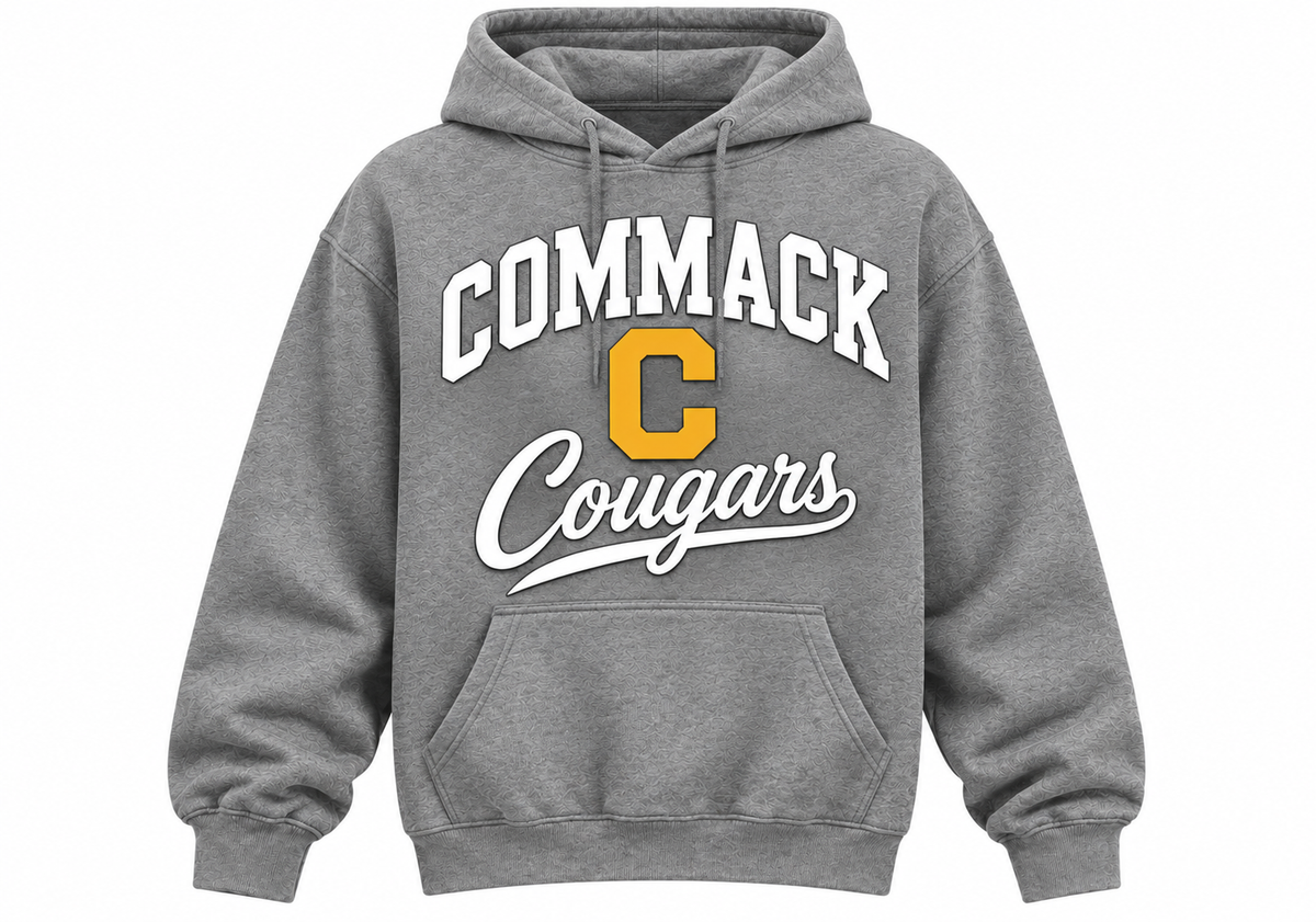 Commack Cougars Stacked C Script Pullover Hoodie — Heather Gray