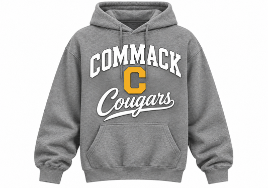 Commack Cougars Stacked C Script Pullover Hoodie — Heather Gray