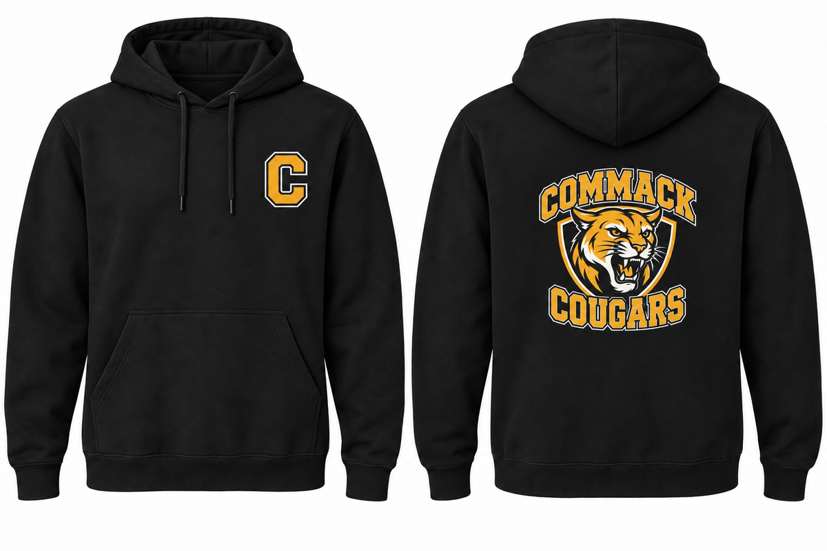 COMMACK COUGARS black hoodie front and back