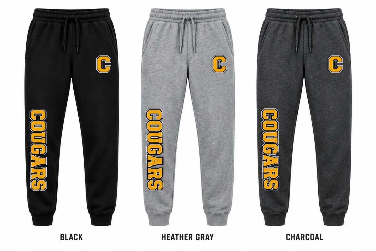 commack varsity joggers in Black, Heather Gray and Charcoal