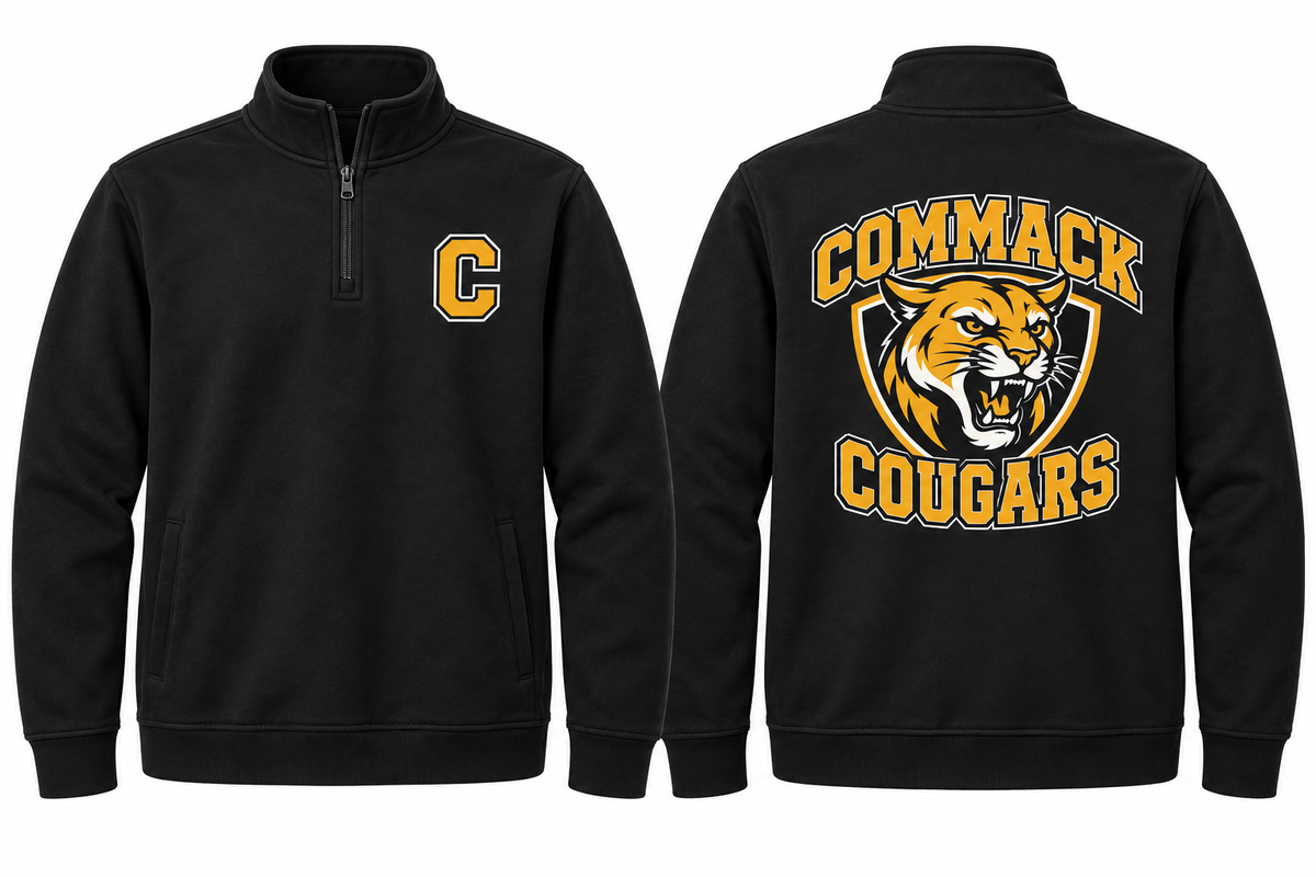 Commack Varsity Quarter-Zip — Black front and back