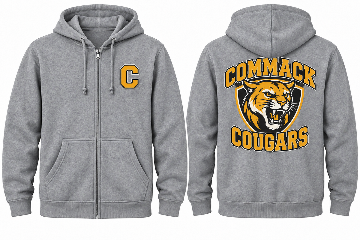 Commack Varsity Zip-Up Hoodie in Heather Gray