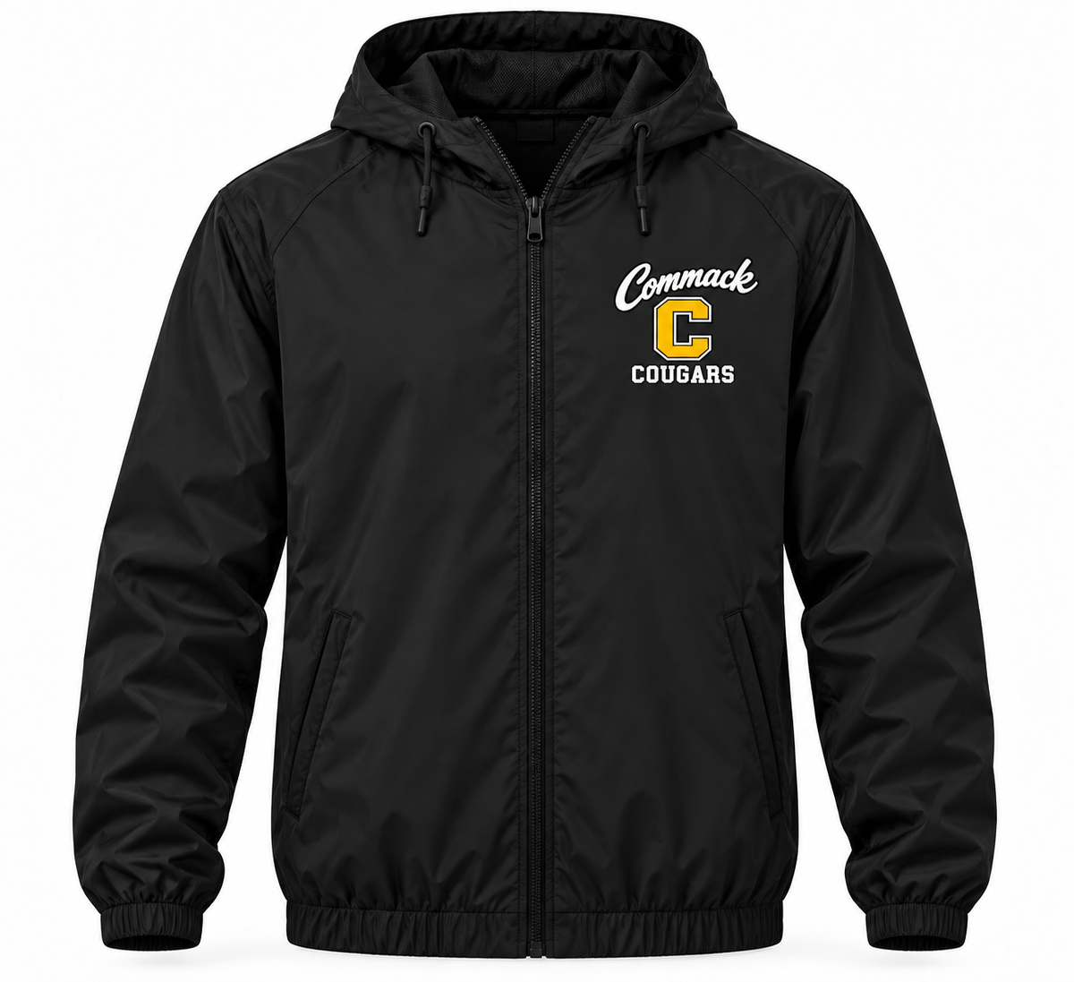 Commack Cougars Sideline Full-Zip Windbreaker — Free Name Personalization — Black