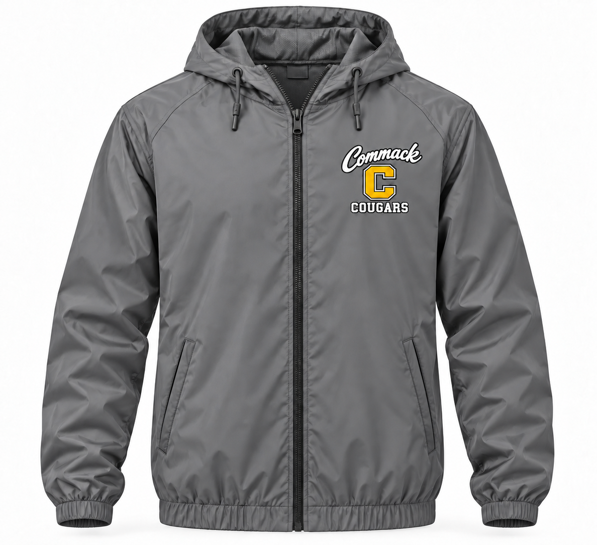 Commack Cougars Sideline Full-Zip Windbreaker — Free Name Personalization — Gray