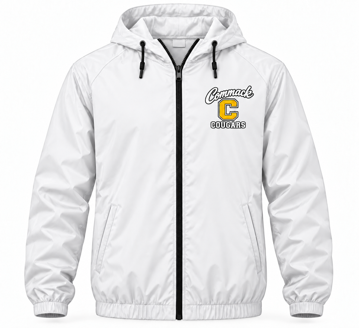 Commack Cougars Sideline Full-Zip Windbreaker — Free Name Personalization — White