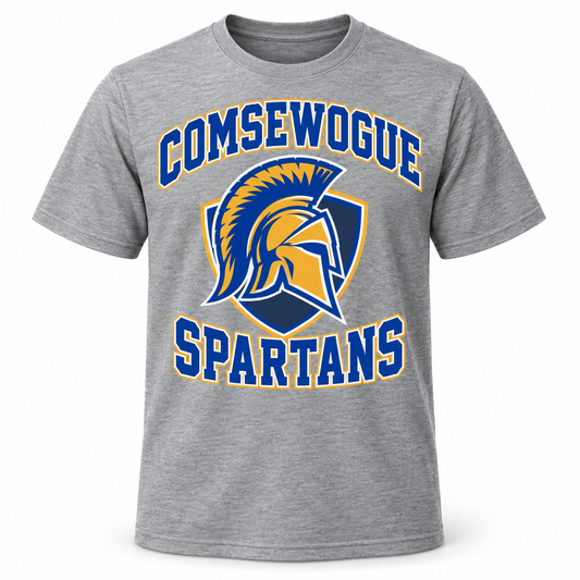 Comsewogue Spartans Collegiate Tee in Heather Gray, front view