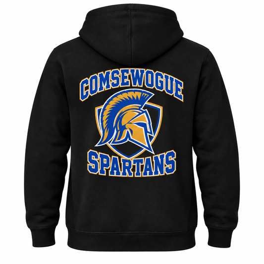 Comsewogue Varsity Hoodie — Black — single black garment back view