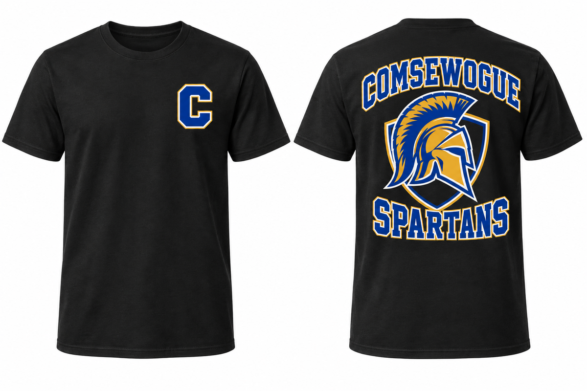 COMSEWOGUE SPARTANS black tee front and back