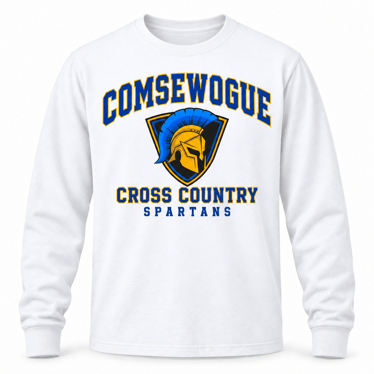 White Comsewogue Spartans Cross Country Varsity Cotton Long-Sleeve Tee