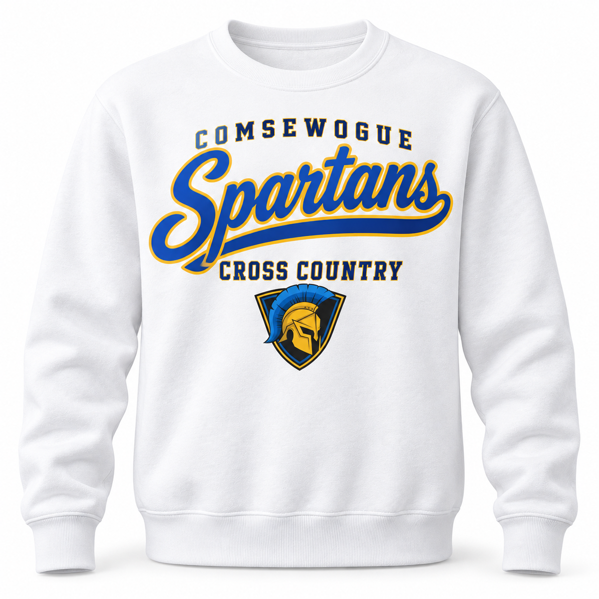 White Comsewogue Spartans Cross Country Spartans Script Crewneck