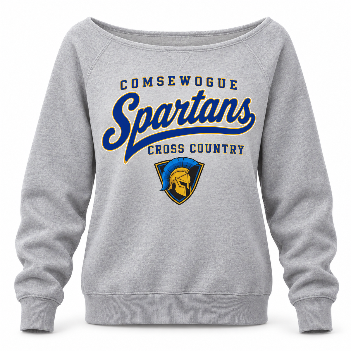 Heather Gray Comsewogue Spartans Cross Country Women's Wide-Neck Sweatshirt