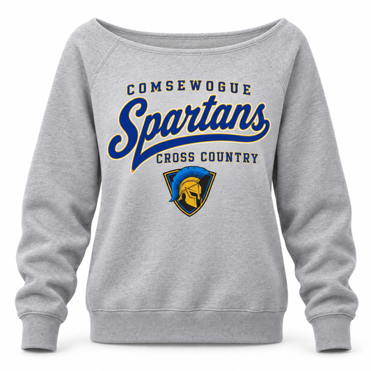 Heather Gray Comsewogue Spartans Cross Country Women's Wide-Neck Sweatshirt