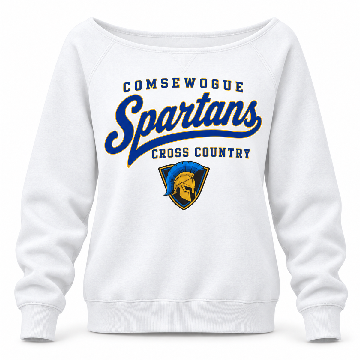 White Comsewogue Spartans Cross Country Women's Wide-Neck Sweatshirt
