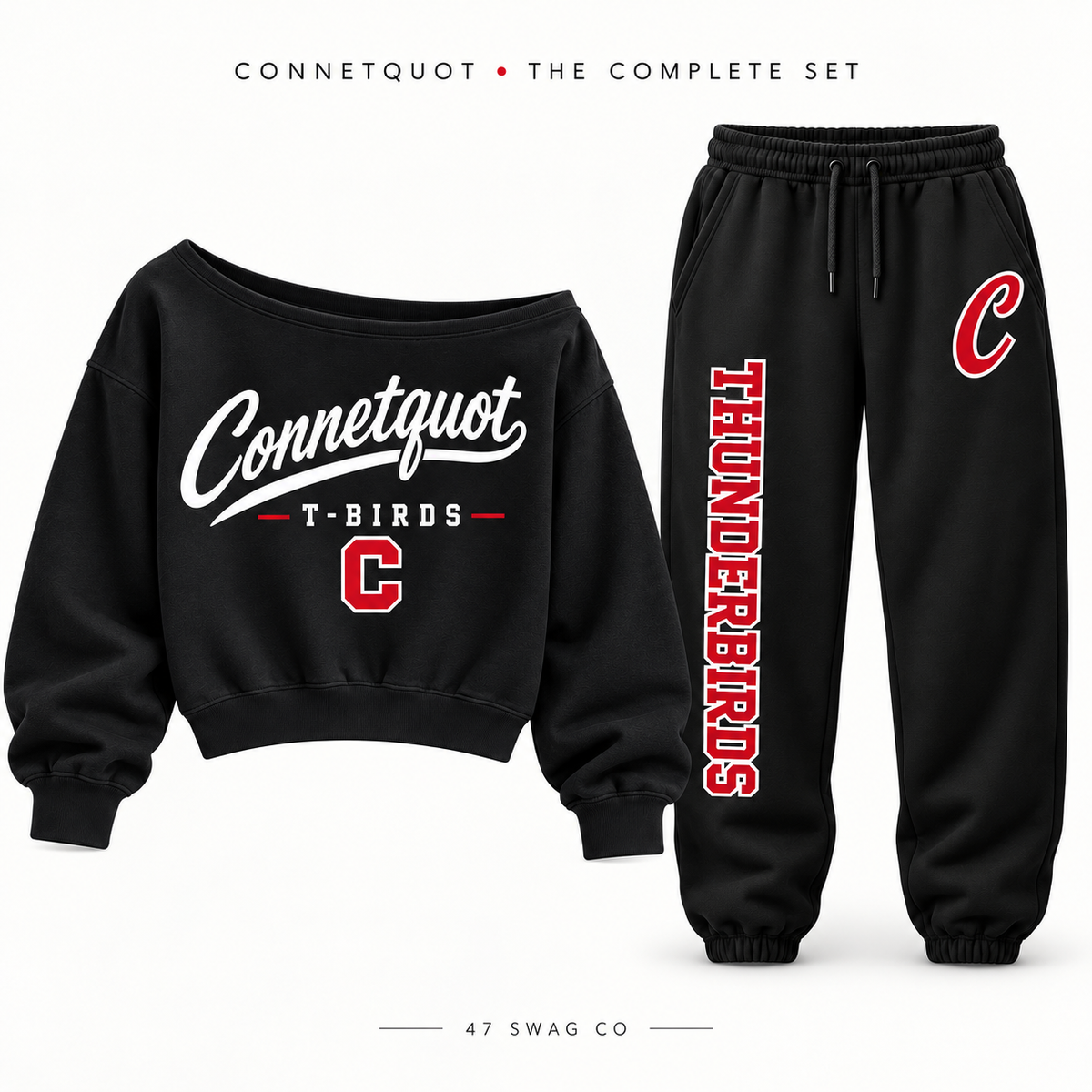 Connetquot T-Birds Off-Shoulder and baggy sweatpants set
