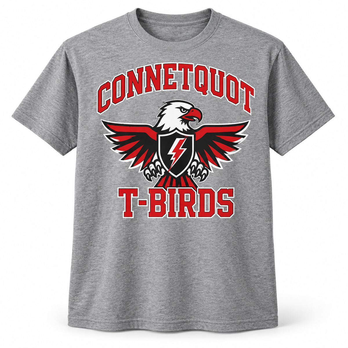 Connetquot T-Birds Collegiate Tee in Heather Gray, front view