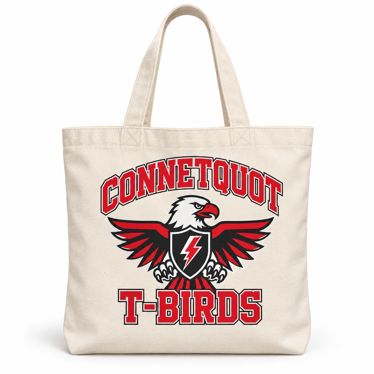Connetquot T-Birds Collegiate Tote Bag in Natural, front view