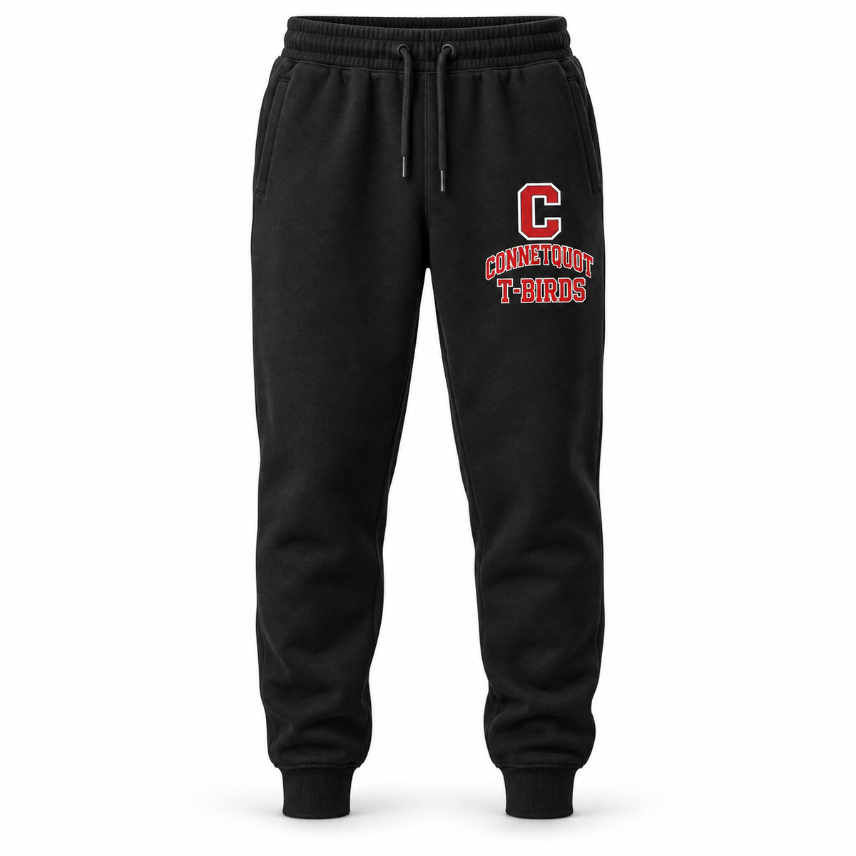 Connetquot T-Birds Varsity Joggers in Black, front view