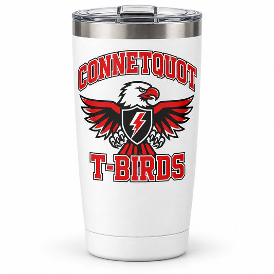 Connetquot T-Birds Collegiate Spirit Tumbler in White, front view