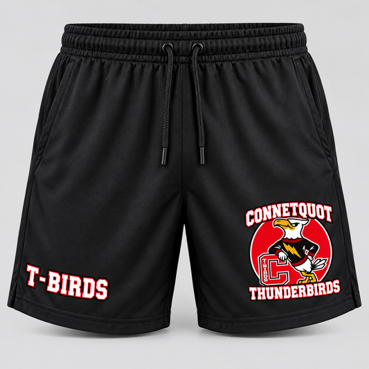 Connetquot T-Birds athletic shorts Black front