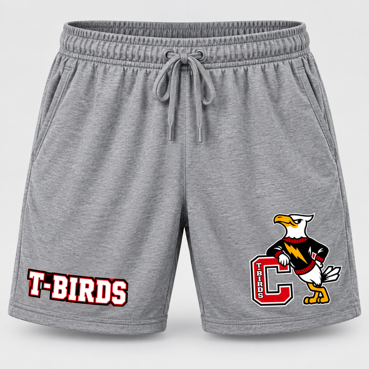 Connetquot T-Birds athletic shorts Heather Gray front